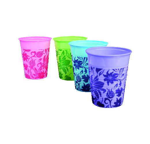 Plastic cup, Floral Lilac, 100 pieces